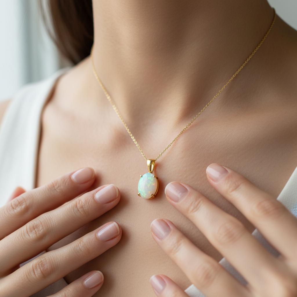 S25-101 opal in yellow gold solitaire pendant