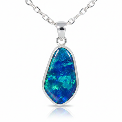 221109-1 Opal Doublet — 925 Silver Pendant, White Background