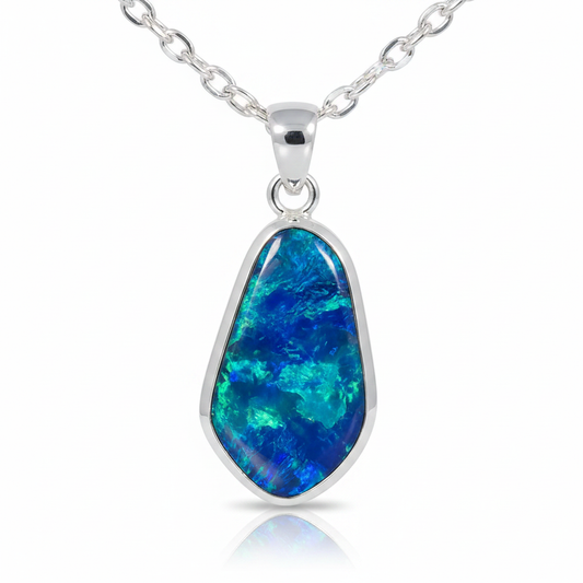 221109-1 Opal Doublet — 925 Silver Pendant, White Background