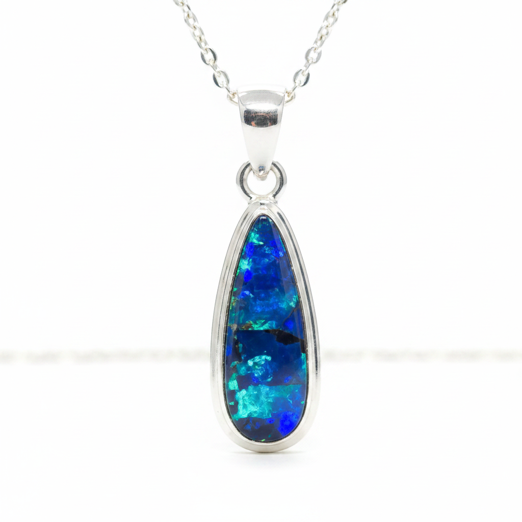AI concept image of Australian opal doublet 221109-6 set in a 925 sterling silver pendant necklace