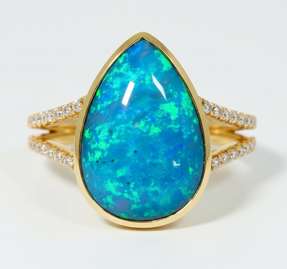 Pear opal ring with split shank