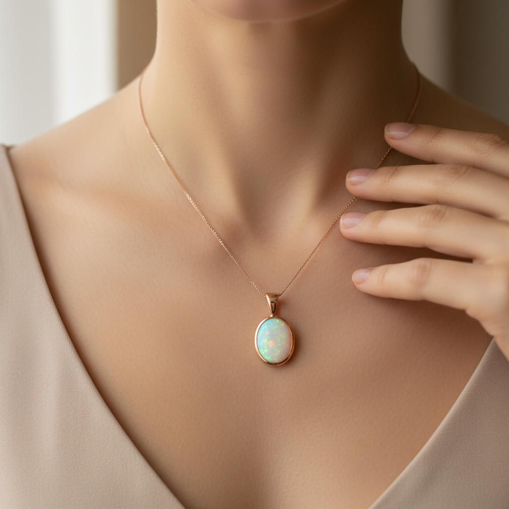 S25-101 opal in rose gold bezel pendant