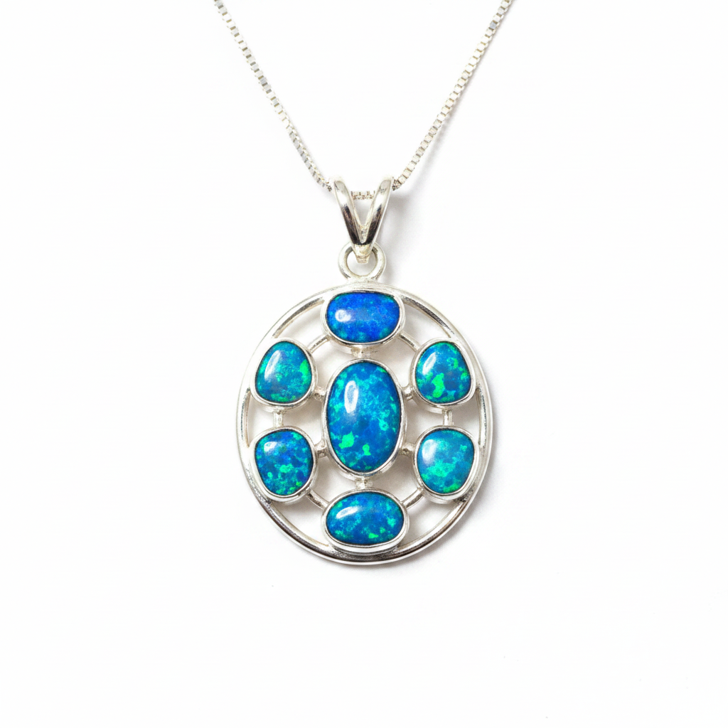 Silver opal cluster pendant